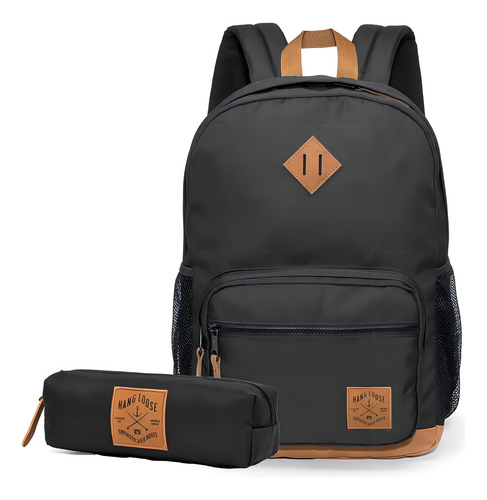 Mochila Hang Loose Detalhes Camurça Estojo Roots Preta Cor Preto