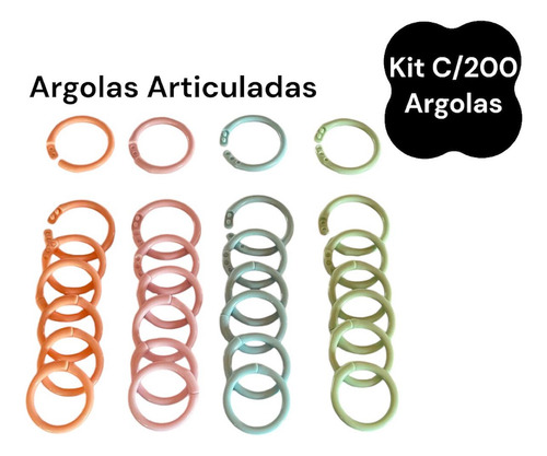 Argolas C/200 Unidades Articuladas Coloridas Artesanato 22mm