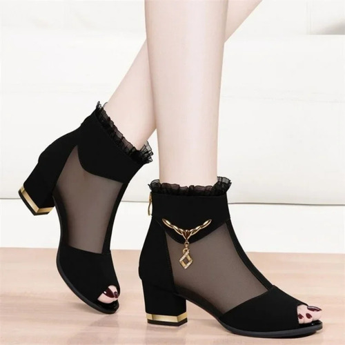Sandalias De Tacón Alto De Malla Para Mujer - Botas Frescas