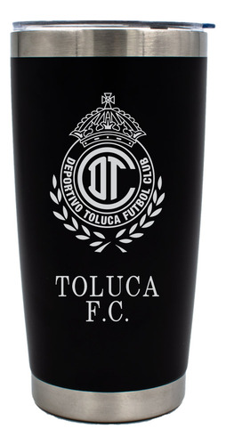 Vaso Termico 20oz Grabado Toluca Fc Acero Inox Doble Pared Negro Toluca Fc