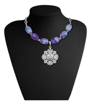 Comprar Collar Color Plata Dije Piedra Natural Fluorita Gema Mujer