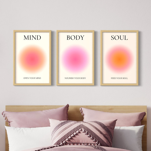 Set 3 Cuadros Con Vidrio - Mind, Body, Soul 40x60