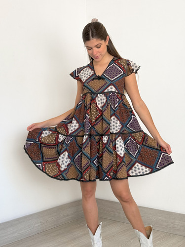 Vestido Bohemio Casual Estampa Patchwork Pañuelo Boho Chic