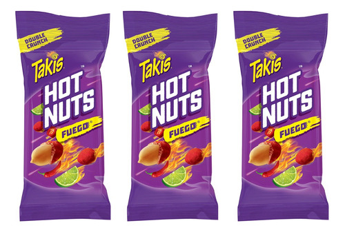 3 Pack Takis Hot Nuts Fuego Hot Chili Pepper Y Lime 90.8gc/u