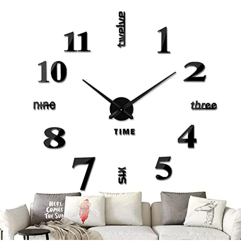 Reloj De Pared Sin Marco Numeros Adhesivos Moderno Negro