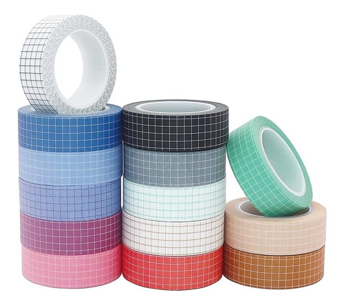 Juego De Cintas Washi De 14 Colores Con Cuadrícula, 33...