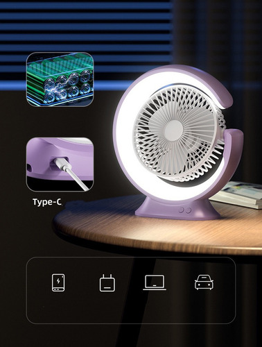 Ventilador De Escritorio Lámpara De Mesa Luna Carga Usb