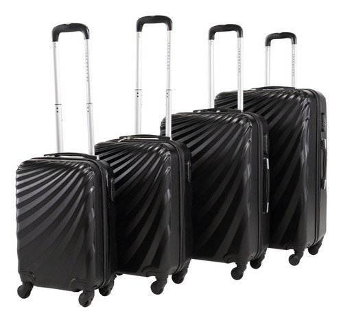 Kit De 4 Maletas Rigidas Viaje4 Ruedas Abs Sky Travel Color Negro Rayas