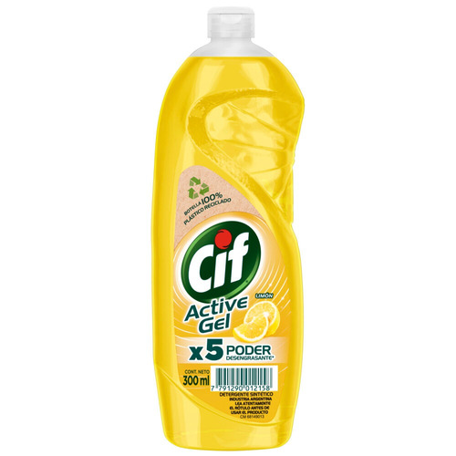 Imagen 1 de 4 de Detergente Cif Active Gel Limón concentrado limón en botella 300 ml