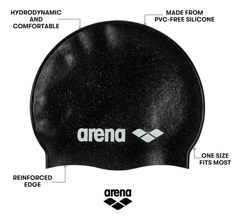 Arena Gorra De Natación Clásica Unisex Silicona Suave Negro Lisa Unitalla Adulto