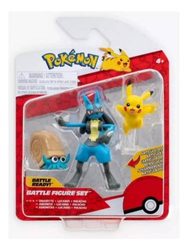 Pokemon Battle Figure Set - Omanyte, Lucario Y Pikachu - 
