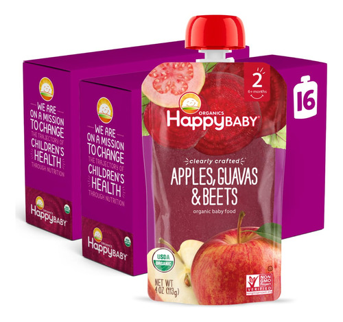 Happy Baby Organics Stage 2 Bolsas De Comida Para Bebés, Sin