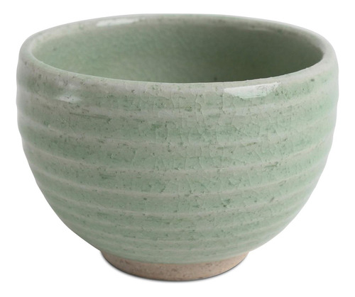 Mino Ware Pottery Japanese Bowl Gran Mint Stripe Green Strip