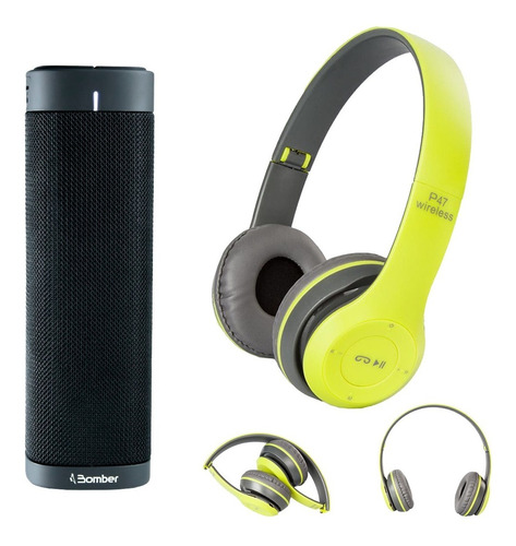 Combo Parlante Bluetooth Y Auriculares Bluetooth P47 Verde