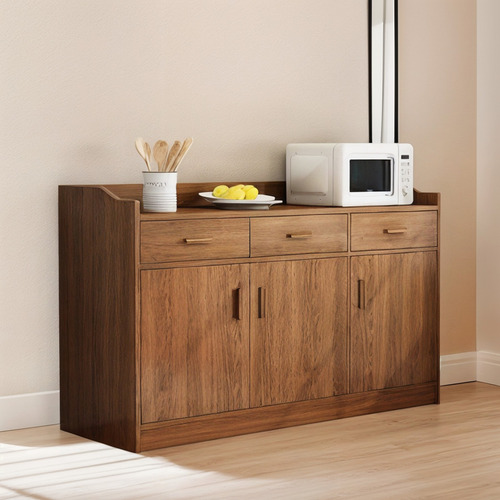 Credenza Bufetera Madera Color Nuez Estilo Retro Organizador Marrón