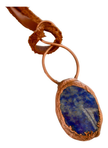 Imagen 1 de 10 de Collar Lapislazuli Con Cuero, Piedra Grande Natural, Cod1