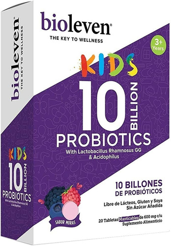 2 Pack Probióticos 10 Billones Bioleven 20 Tabletas 3+ Sabor Moras