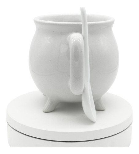 Caldero De Cerámica Color Blanco Con Cuchara- Taza Para Café