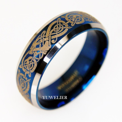 Imagen 3 de 5 de Par Anillos De Tungsteno Dragon Celta Pareja