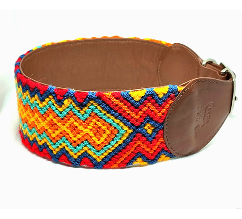 Collar Tejido Wayuu Cuero Perros Talla Xl Cuello 50 A 60 Cm