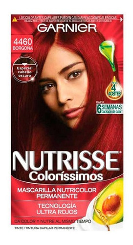 Kit Tintura Garnier  Nutrisse coloríssimos Mascarilla nutricolor permanente tono 4460 borgoña para cabello