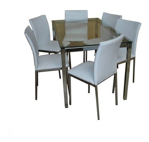 Juego Comedor Combo Cromado Vidrio Rectangular Mesa Milan 1.4 X 80 + 6 Sillas Reforzadas Caño Directo Garantia D Fabrica