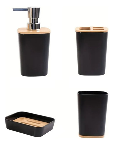 Set Accesorios De Baño Kit De 4 Piezas Color Negro