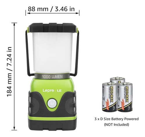 Le 1000lm Linterna Led A Pilas Para Camping, Impermeable...