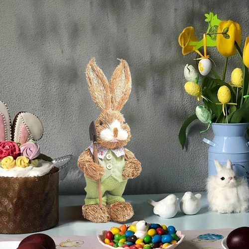 Decoración Artesanal Con Forma De Conejo De Paja Para Pascua