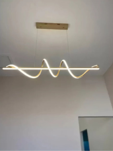 Lustre Pendente Linear Espiral Para Sala De Jantar Led 100cm Estrutura Gold 127/220V