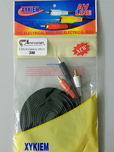 Cable De Audio 1 Plug 3.5 Mm Macho A 2 Rca  3 Mts American N