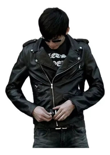 Chaqueta Negra Slim Fit De Estilo Biker