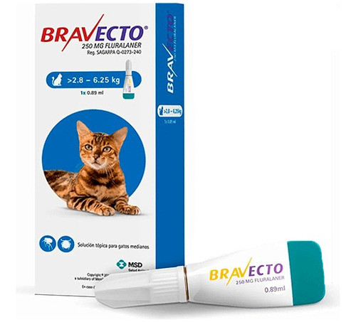 Bravecto Pipeta Gato 2,8 - 6,25 Kg Anti Pulgas Y Ácaros - Ar