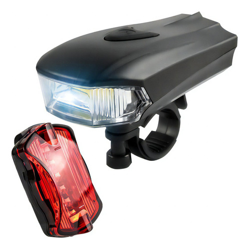 Luz Led Blanca Para Bicicleta Frontal + Luz Trasera Roja Color Negro