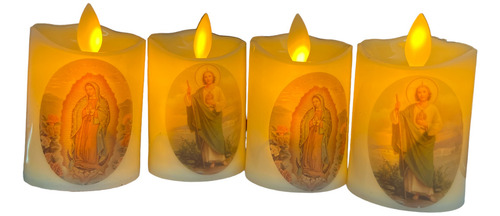 4 Veladoras Led Efecto Flama Virgen Guadalupe San Judas 7cm