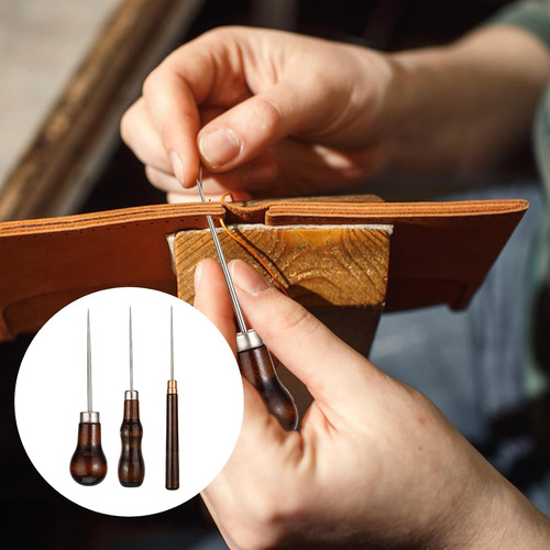Kit De Herramientas Para Cuero: 3 Piezas, Mango De Madera