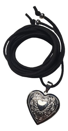 Relicario Acero Collar Choker Lazo Gamuza Corazon 1