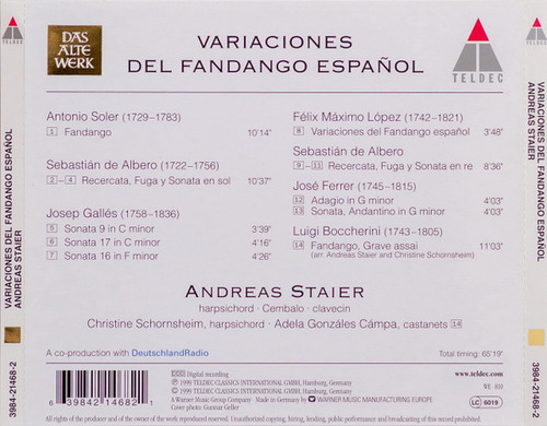 Cd Variaciones Del Fandango Espanol (andreas Staier) Estándar