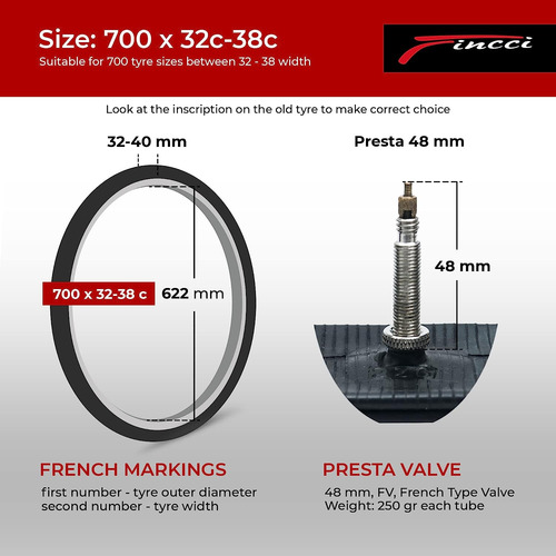 Tubo Interno Bicicleta 700x35c/32c/38c, Válvula Presta...