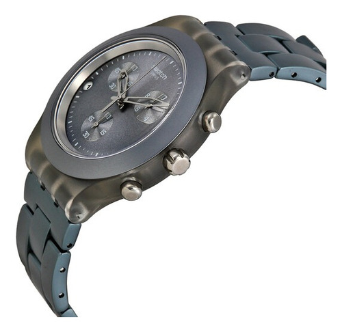 Reloj Swatch Irony Full-blooded Aluminio Crono Svcm4007ag Malla Gris Verdoso Bisel Gris Oscuro Fondo Gris Oscuro
