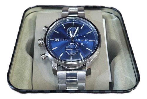 Reloj Fossil Bq2846 Chronograph para hombre, correa plateada, bisel plateado, fondo azul marino