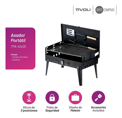 Parrilla Portátil Asador Plegable Acero Inox Tivoli