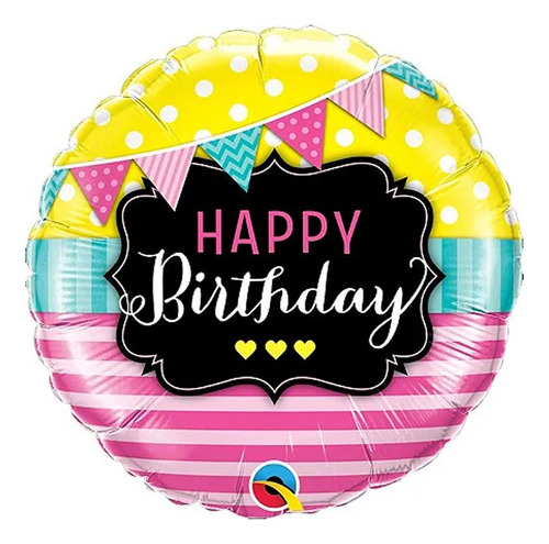 Balão De Festa 18 46cm - Happy Birthday- 1 Unidade