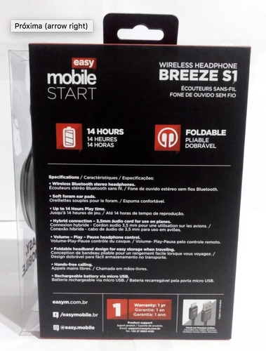 Headphone Bluetooth Breeze S1 Original C/ Garantia E Nota