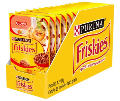 Kit Caixa 15 Sachê Friskies Gatos Adultos Carne 85g