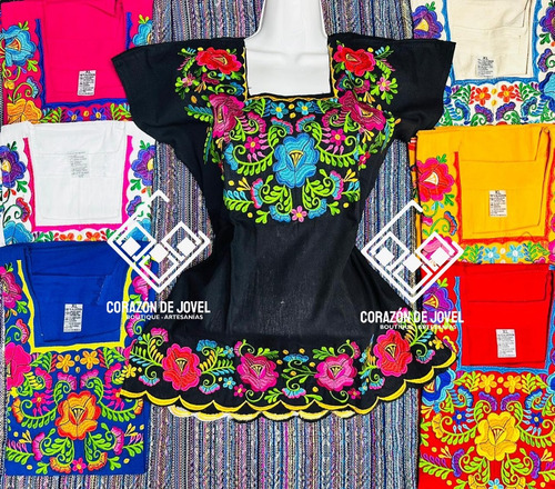 Blusas De Manta/fina Mexicanas Coloridas Bordadas De Flores