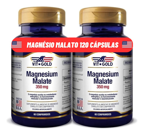 Magnesium Malate 350mg 120 Tabs Dimalato Magnésio Importado 