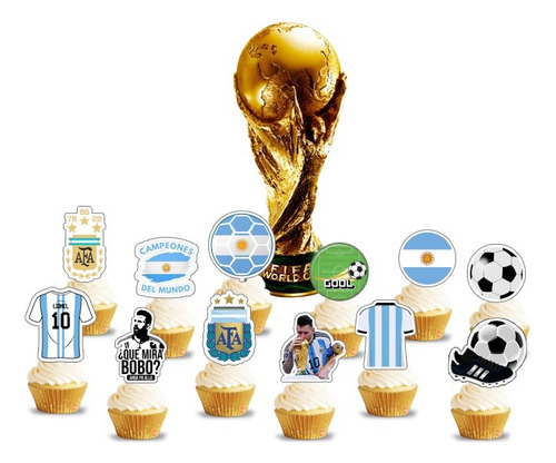 Topper Cupcake Adorno Pinchos 12u Argentina Mundial