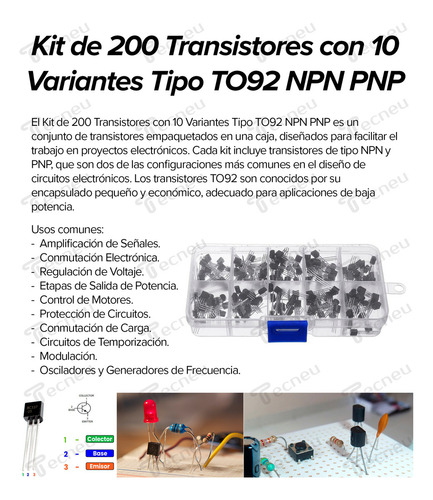 Tecneu Caja Con 200 Transistores 10 Modelos Diferentes Tipo To92 Npn Pnp BJT