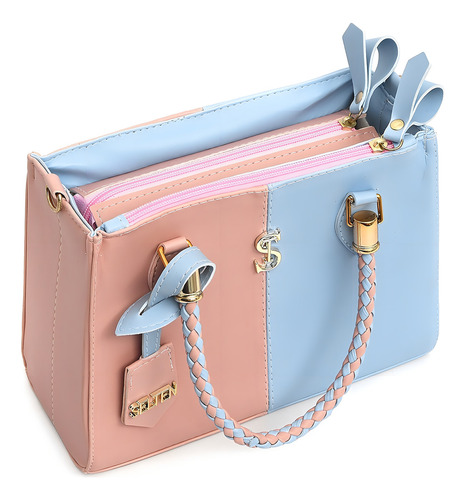 Bolsa Tiracolo Feminina Bicolor Tote New Colection Elegance Cor Azul/rosa